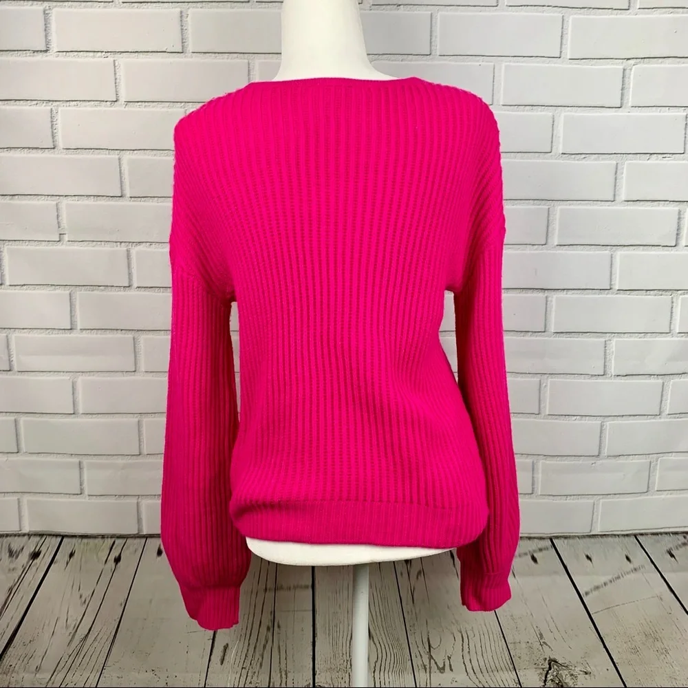 🔥BAR III🔥BALLOON-SLEEVE CUTOUT KNIT SWEATER PINK BON BON MEDIUM NWT - Picture 5 of 5